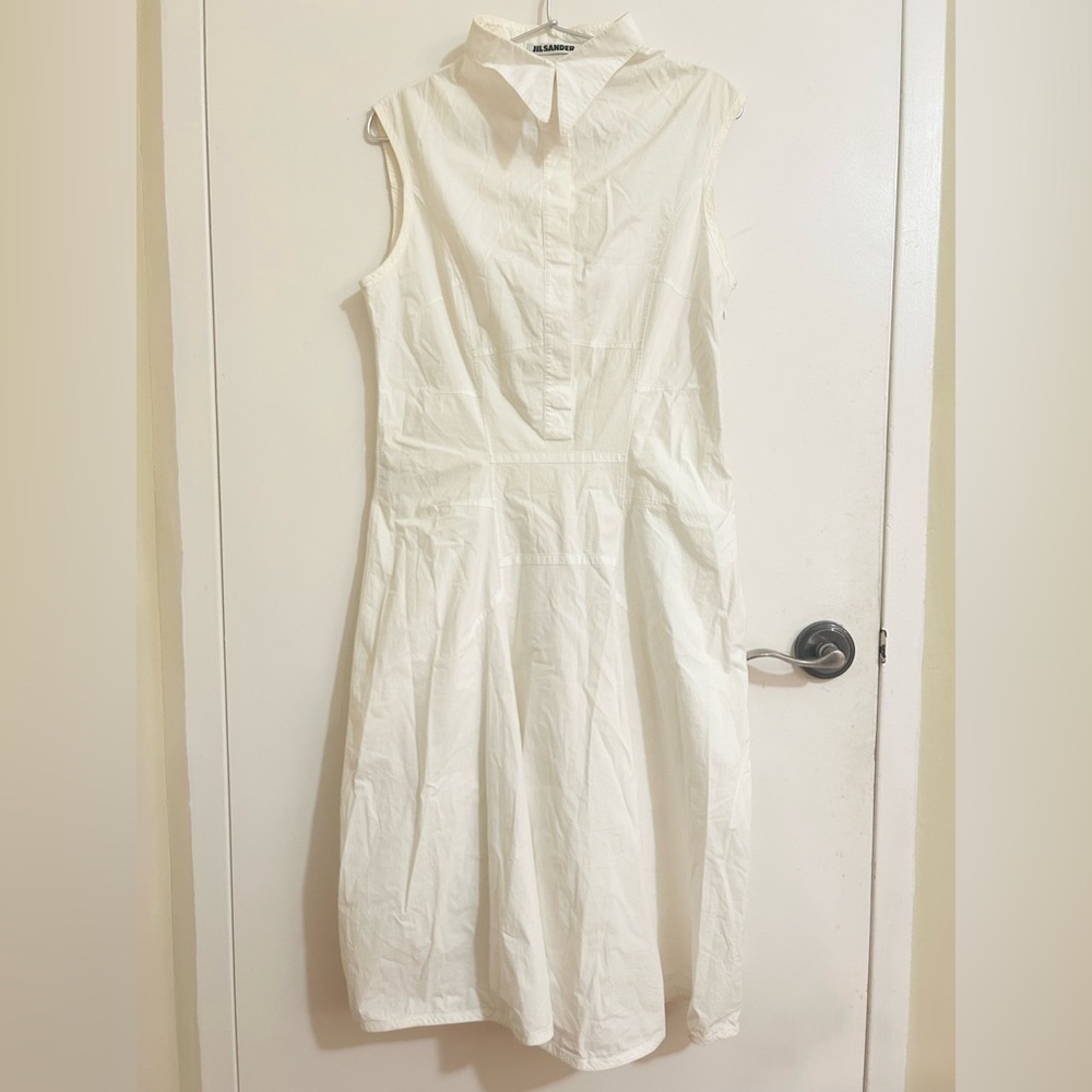 Vintage Jil Sander Designer White Sleeveless Shirt Dress